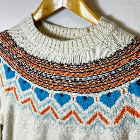 Kari Traa Sundve Ivory Orange Blue Fair Isle Nordic Crewneck LS Sweater Size M - Picture 4 of 10